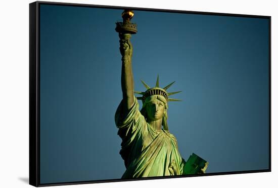 Statue of Liberty against blue sky, New York City, New York State, USA-null-Framed Stretched Canvas