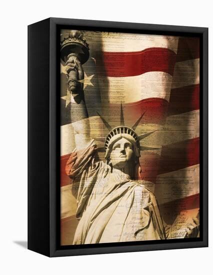 Statue of Liberty and American Flag-Joseph Sohm-Framed Stretched Canvas