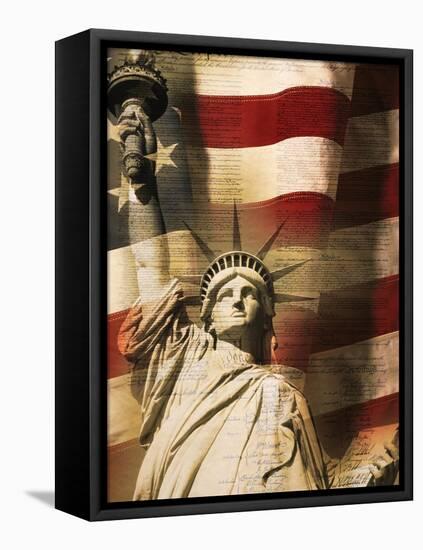 Statue of Liberty and American Flag-Joseph Sohm-Framed Stretched Canvas