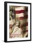 Statue of Liberty and Flag - New York City, New York-Lantern Press-Framed Art Print