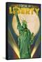 Statue of Liberty and Full Moon - New York City, New York-Lantern Press-Framed Stretched Canvas