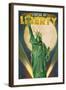 Statue of Liberty and Full Moon - New York City, New York-Lantern Press-Framed Art Print