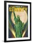 Statue of Liberty and Full Moon - New York City, New York-Lantern Press-Framed Art Print