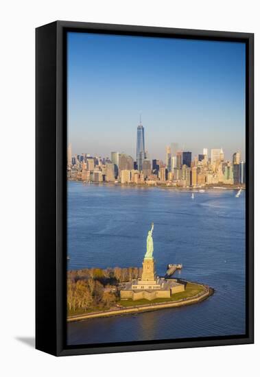 Statue of Liberty and Lower Manhattan, New York City, New York, USA-Jon Arnold-Framed Stretched Canvas