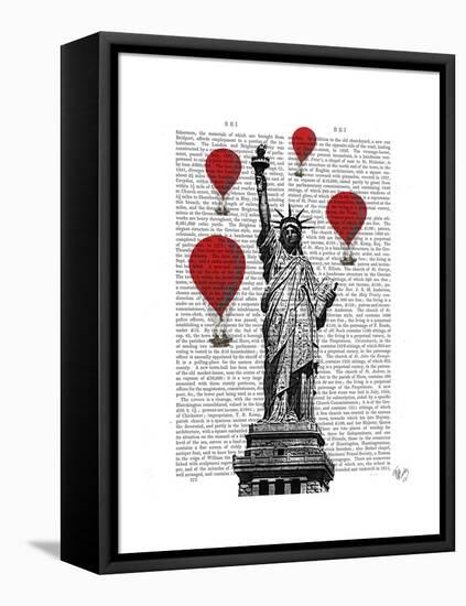Statue of Liberty and Red Hot Air Balloons-Fab Funky-Framed Stretched Canvas