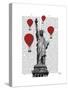 Statue of Liberty and Red Hot Air Balloons-Fab Funky-Stretched Canvas