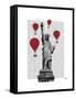 Statue of Liberty and Red Hot Air Balloons-Fab Funky-Framed Stretched Canvas