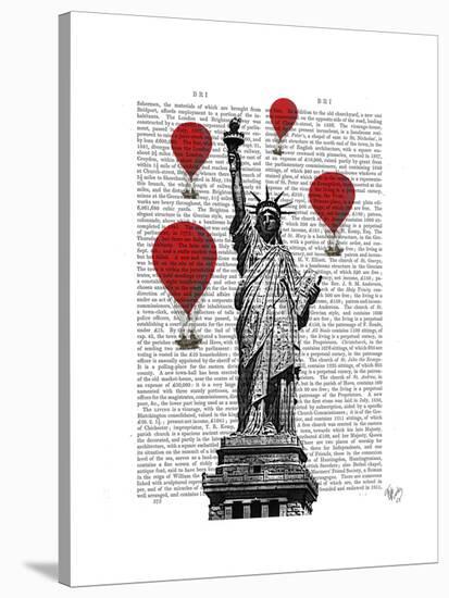 Statue of Liberty and Red Hot Air Balloons-Fab Funky-Stretched Canvas