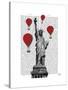 Statue of Liberty and Red Hot Air Balloons-Fab Funky-Stretched Canvas