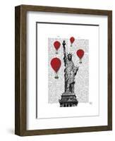 Statue of Liberty and Red Hot Air Balloons-Fab Funky-Framed Art Print