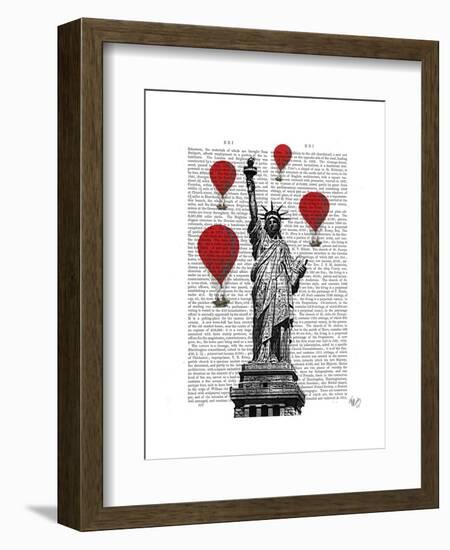 Statue of Liberty and Red Hot Air Balloons-Fab Funky-Framed Art Print