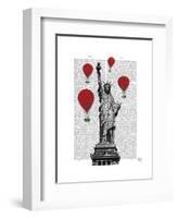 Statue of Liberty and Red Hot Air Balloons-Fab Funky-Framed Art Print