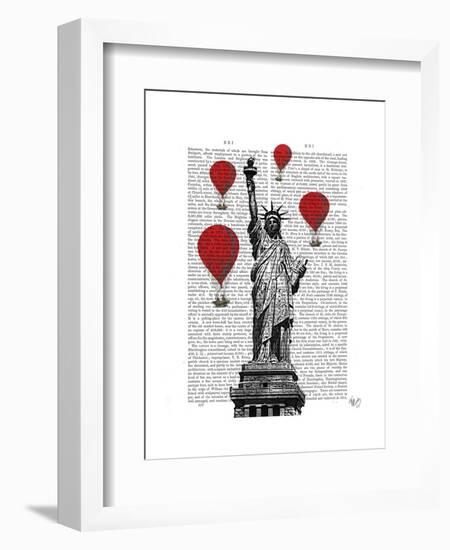 Statue of Liberty and Red Hot Air Balloons-Fab Funky-Framed Art Print