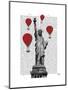 Statue of Liberty and Red Hot Air Balloons-Fab Funky-Mounted Art Print