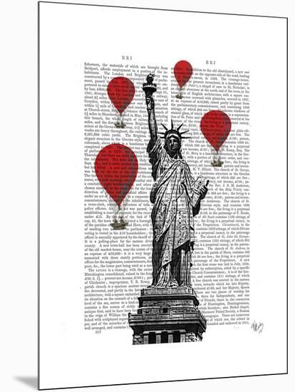 Statue of Liberty and Red Hot Air Balloons-Fab Funky-Mounted Art Print