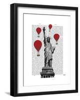 Statue of Liberty and Red Hot Air Balloons-Fab Funky-Framed Art Print