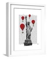 Statue of Liberty and Red Hot Air Balloons-Fab Funky-Framed Art Print