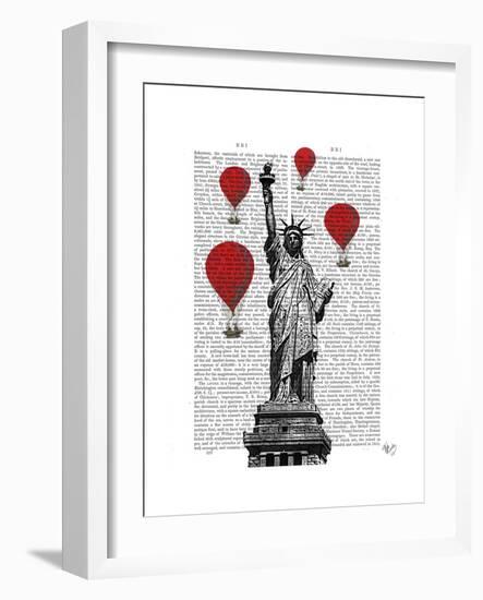 Statue of Liberty and Red Hot Air Balloons-Fab Funky-Framed Art Print