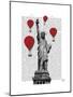 Statue of Liberty and Red Hot Air Balloons-Fab Funky-Mounted Art Print
