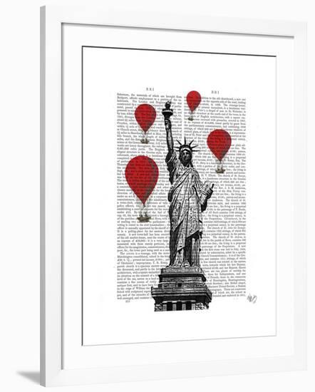 Statue of Liberty and Red Hot Air Balloons-Fab Funky-Framed Art Print