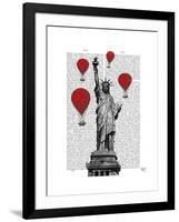 Statue of Liberty and Red Hot Air Balloons-Fab Funky-Framed Art Print