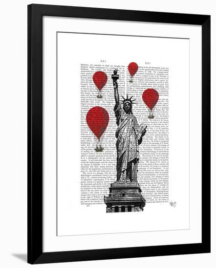 Statue of Liberty and Red Hot Air Balloons-Fab Funky-Framed Art Print