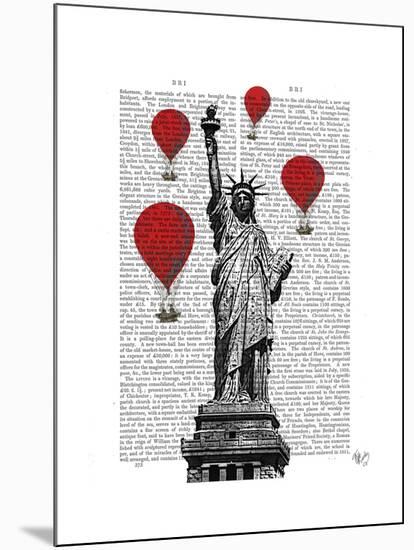 Statue of Liberty and Red Hot Air Balloons-Fab Funky-Mounted Art Print