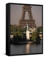 Statue of Liberty and the Eiffel Tower, Paris, France-Gavin Hellier-Framed Stretched Canvas