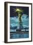 Statue of Liberty at Night, New York Harbor-null-Framed Art Print