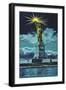 Statue of Liberty at Night, New York Harbor-null-Framed Art Print