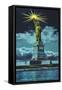Statue of Liberty at Night, New York Harbor-null-Framed Stretched Canvas