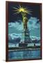 Statue of Liberty at Night, New York Harbor-null-Framed Art Print