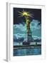 Statue of Liberty at Night, New York Harbor-null-Framed Art Print
