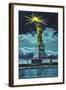 Statue of Liberty at Night, New York Harbor-null-Framed Art Print