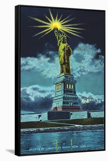 Statue of Liberty at Night, New York Harbor-null-Framed Stretched Canvas