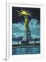 Statue of Liberty at Night, New York Harbor-null-Framed Art Print