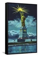 Statue of Liberty at Night, New York Harbor-null-Framed Stretched Canvas