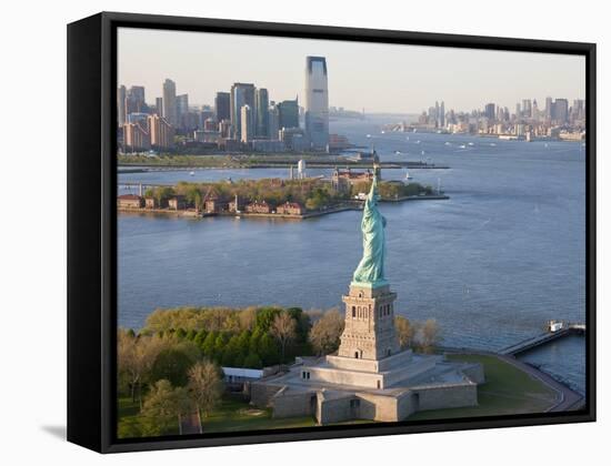 Statue of Liberty (Jersey City, Hudson River, Ellis Island and Manhattan Behind), New York, USA-Peter Adams-Framed Stretched Canvas