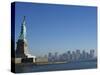 Statue of Liberty, Liberty Island and Manhattan Skyline Beyond, New York City, New York, USA-Amanda Hall-Stretched Canvas