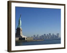 Statue of Liberty, Liberty Island and Manhattan Skyline Beyond, New York City, New York, USA-Amanda Hall-Framed Photographic Print