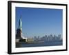 Statue of Liberty, Liberty Island and Manhattan Skyline Beyond, New York City, New York, USA-Amanda Hall-Framed Photographic Print