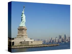 Statue of Liberty, Liberty Island and Manhattan Skyline Beyond, New York City, New York, USA-Amanda Hall-Stretched Canvas