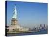 Statue of Liberty, Liberty Island and Manhattan Skyline Beyond, New York City, New York, USA-Amanda Hall-Stretched Canvas