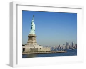 Statue of Liberty, Liberty Island and Manhattan Skyline Beyond, New York City, New York, USA-Amanda Hall-Framed Photographic Print