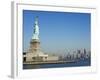 Statue of Liberty, Liberty Island and Manhattan Skyline Beyond, New York City, New York, USA-Amanda Hall-Framed Photographic Print