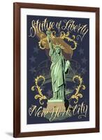 Statue of Liberty National Monument - New York City, NY - Blue-Lantern Press-Framed Art Print