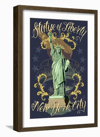 Statue of Liberty National Monument - New York City, NY - Blue-Lantern Press-Framed Art Print