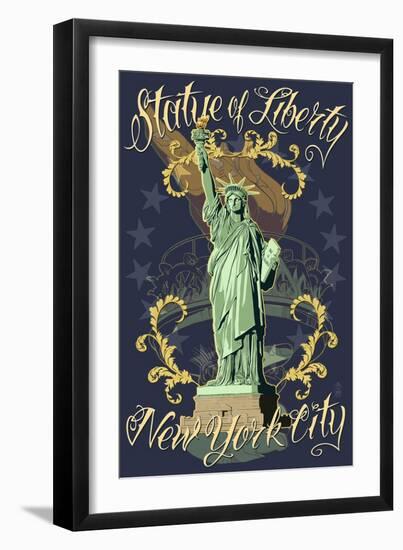 Statue of Liberty National Monument - New York City, NY - Blue-Lantern Press-Framed Art Print