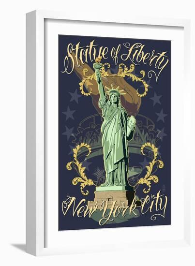 Statue of Liberty National Monument - New York City, NY - Blue-Lantern Press-Framed Art Print