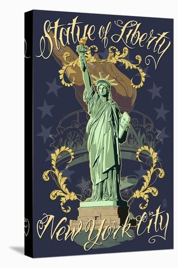 Statue of Liberty National Monument - New York City, NY - Blue-Lantern Press-Stretched Canvas